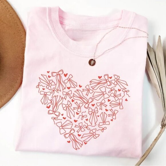 Tops - Valentines Day Heart Shirt, Love Shirt, Cute Heart Bow Tee
